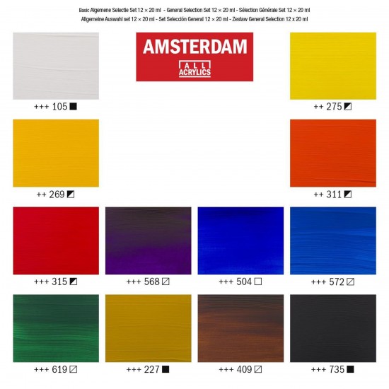 ACRYLIC 12 X 20 ML TUBES AMSTERDAM STANDARD SERIES PAINTS - OF ROYAL TALENS - ACRYLIC 12 X 20 ML TUBES AMSTERDAM STANDARD SERIES PAINTS - OF ROYAL TALENS -